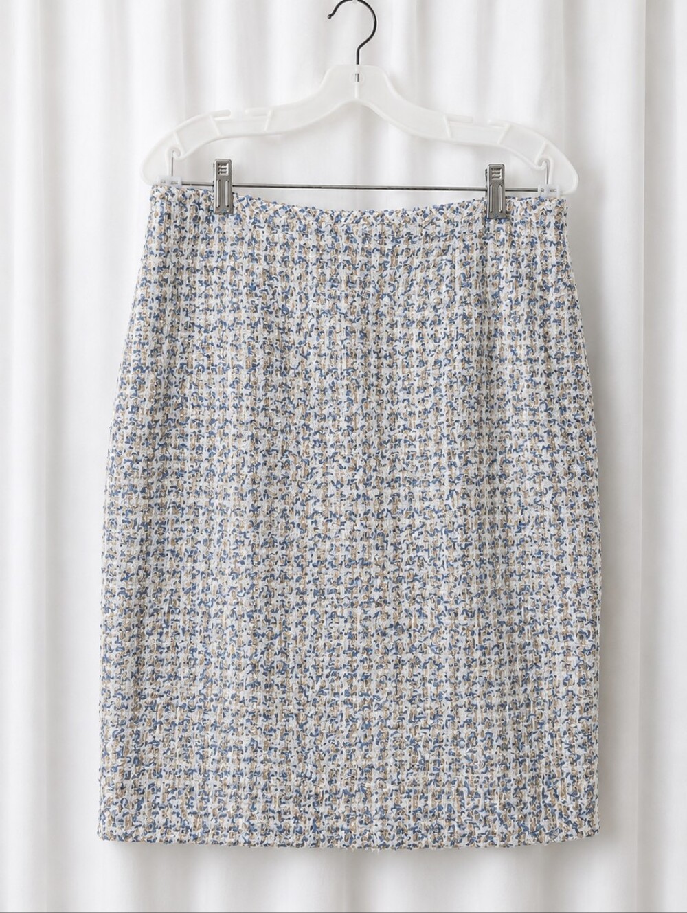 Calvin Klein Bouclé Tweed Sequin Classic Straight Skirt Blue Taupe Metallic